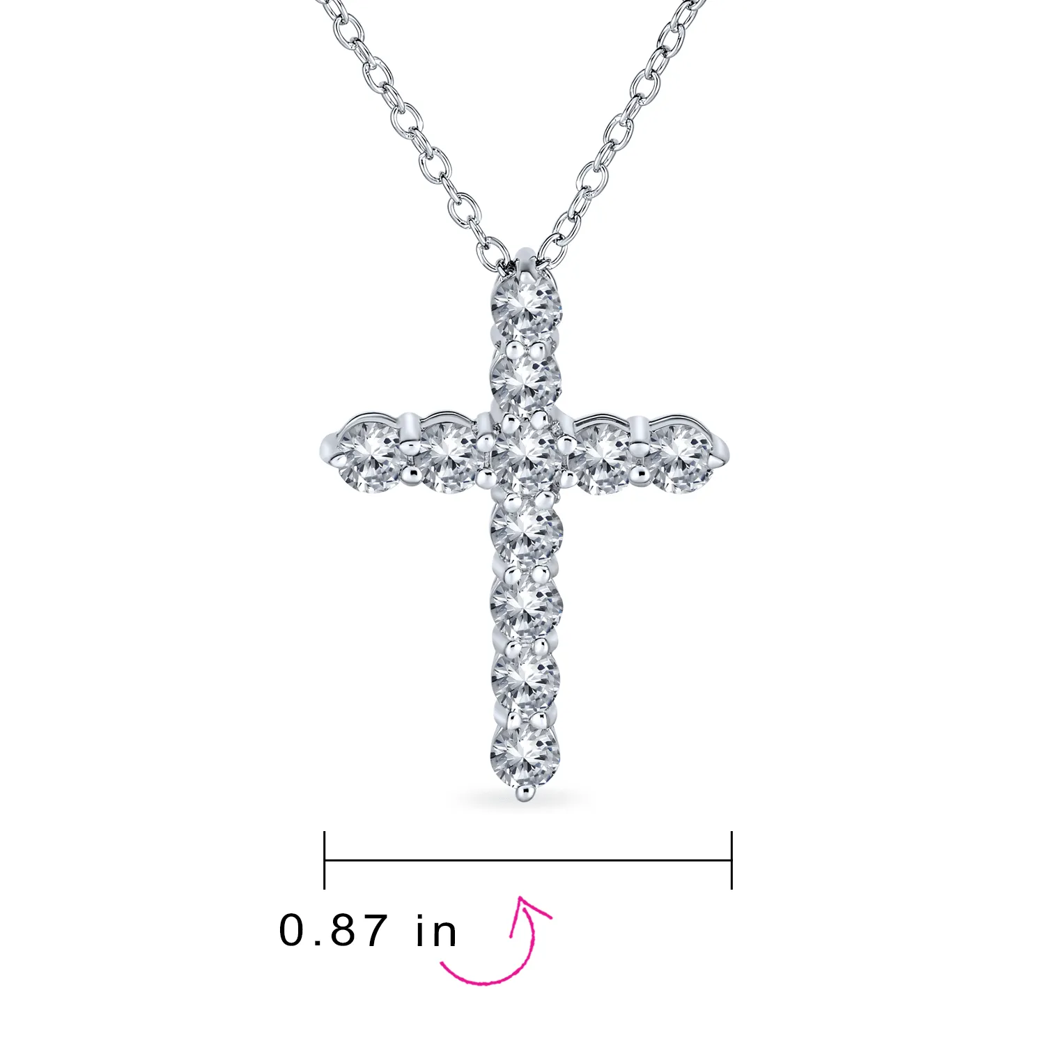 Dainty Bridal Baguette AAA CZ Cross Pendant Necklace Sterling Silver