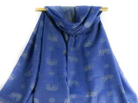 Dark Blue Elephant Pashmina Scarf Bohemian Shawl