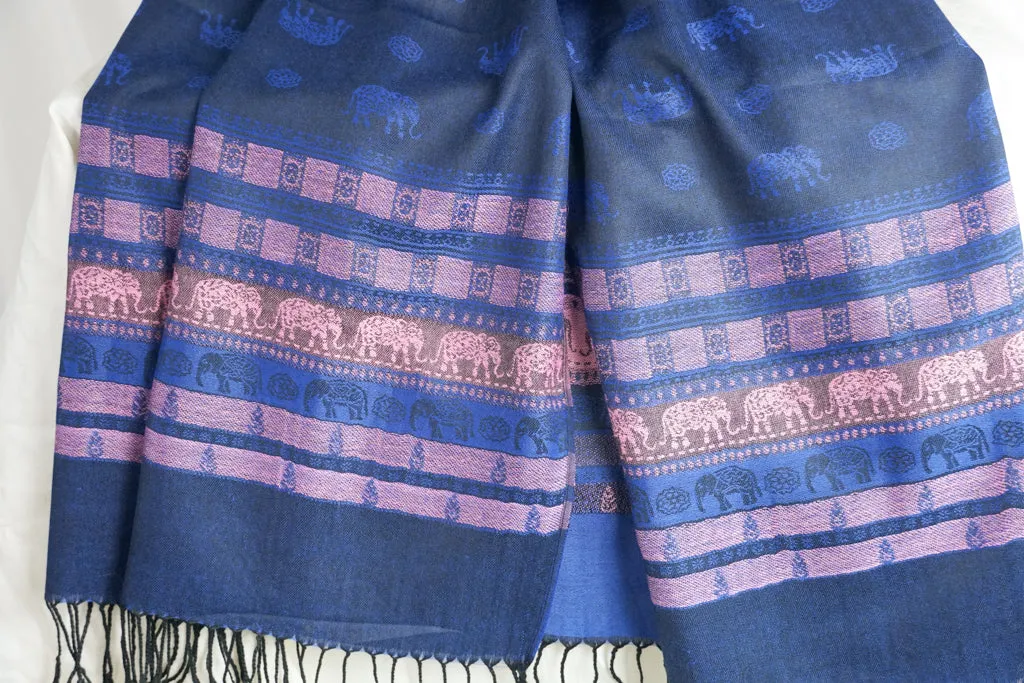 Dark Blue Elephant Pashmina Scarf Bohemian Shawl