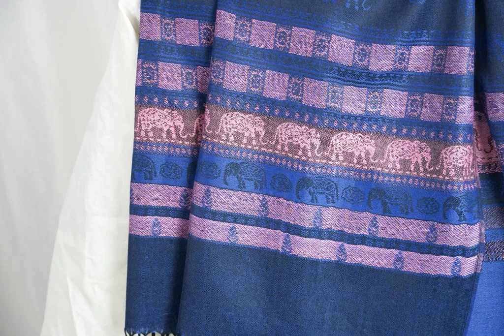 Dark Blue Elephant Pashmina Scarf Bohemian Shawl