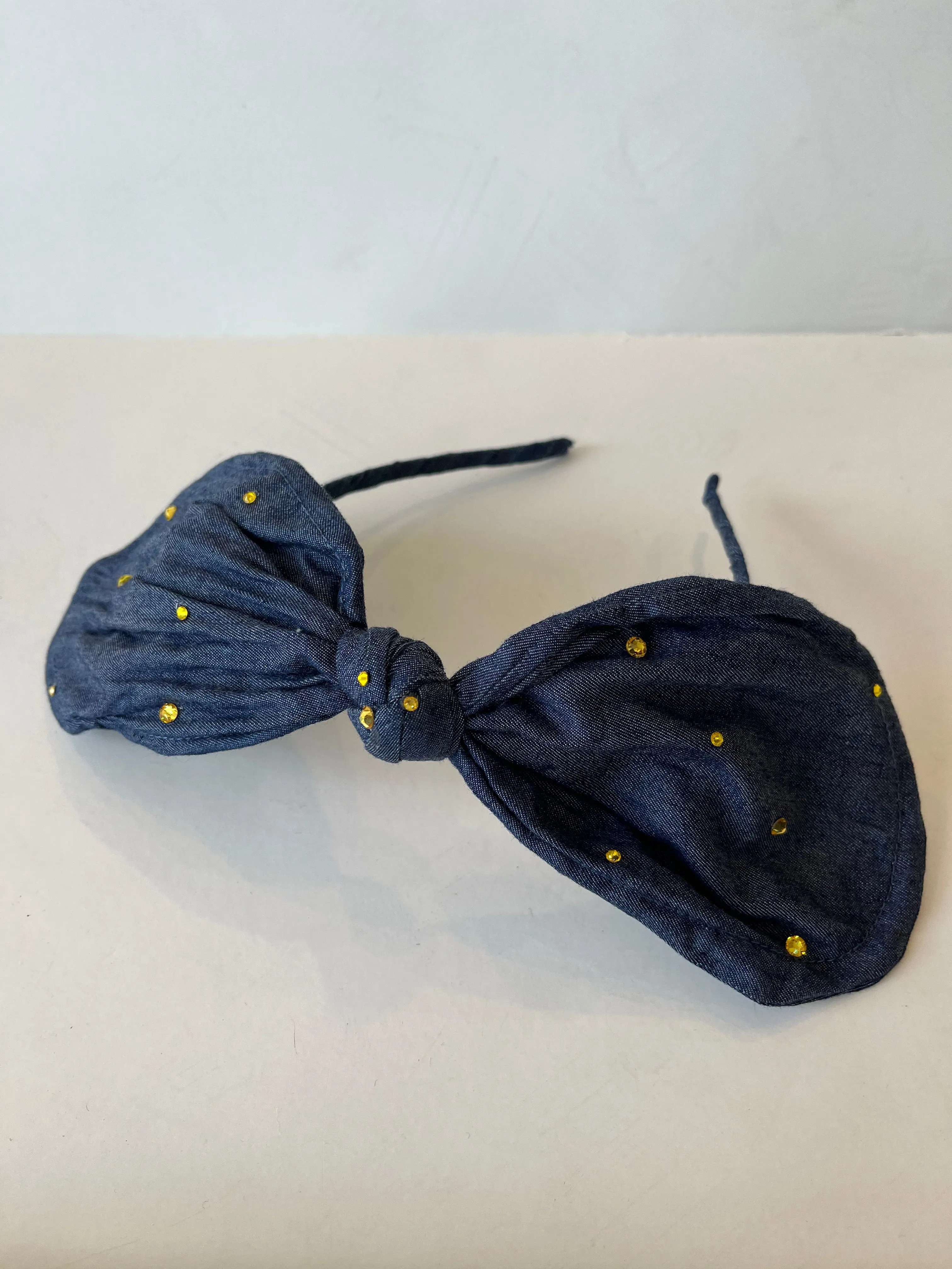 Denim bow headband with crystals