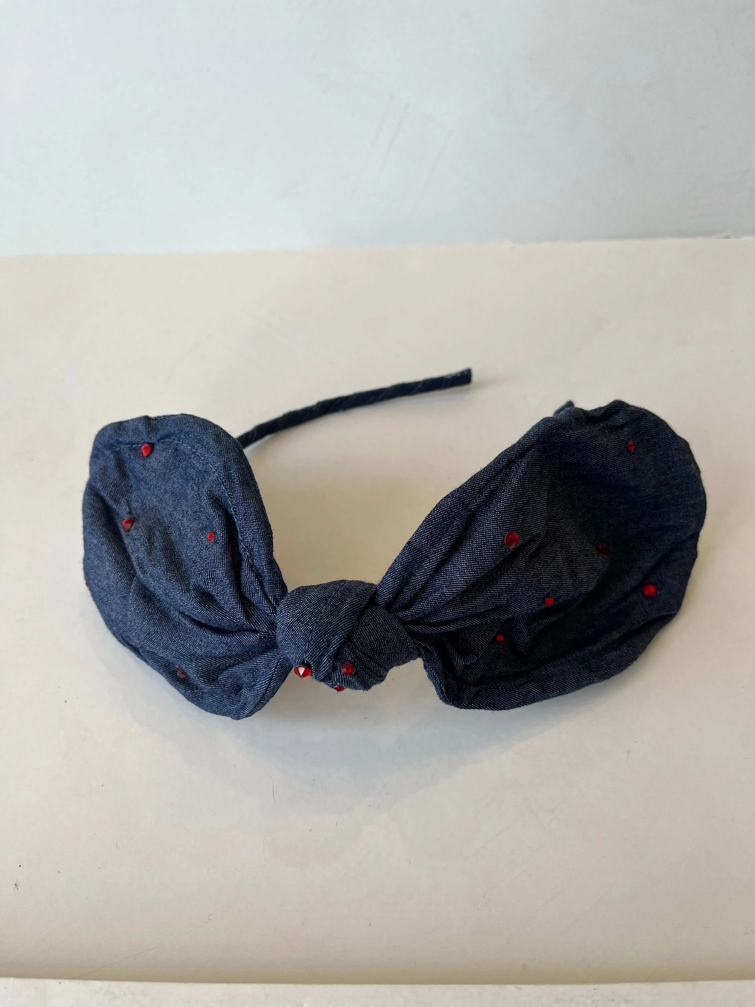 Denim bow headband with crystals