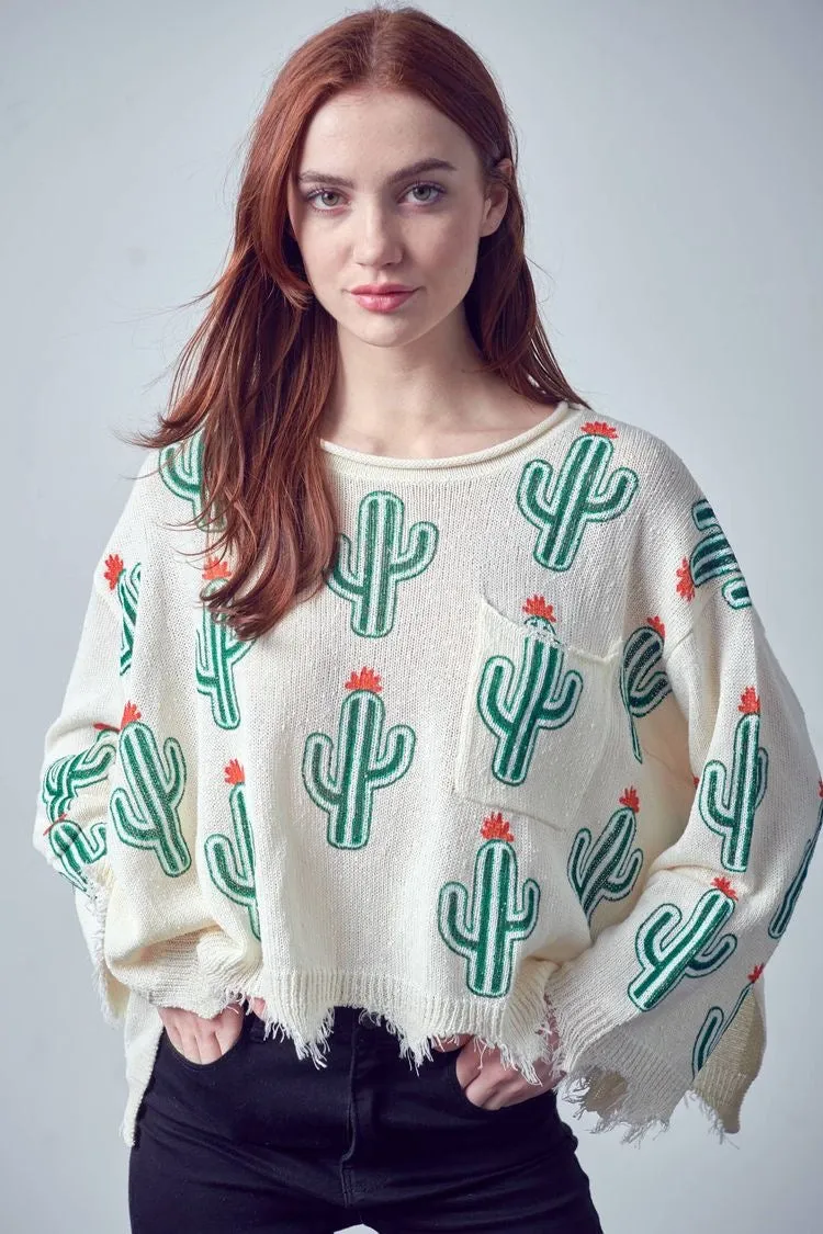 Distressed Cactus Sweater