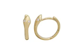 Earrings 14kt Gold Snake Plain Mini Hoops Diamond Eyes