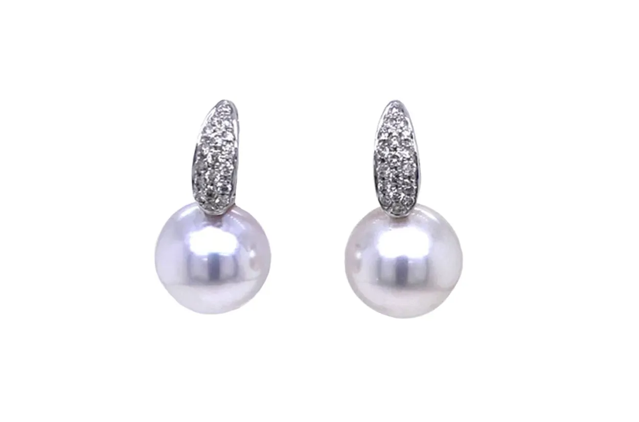 Earrings 14kt Gold South Sea Pearls & Diamonds