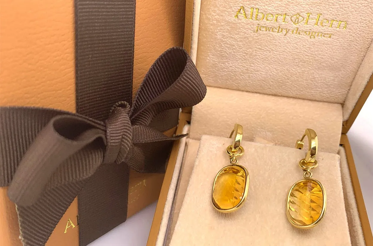 Earrings 18kt Gold Detachable Citrine Drop