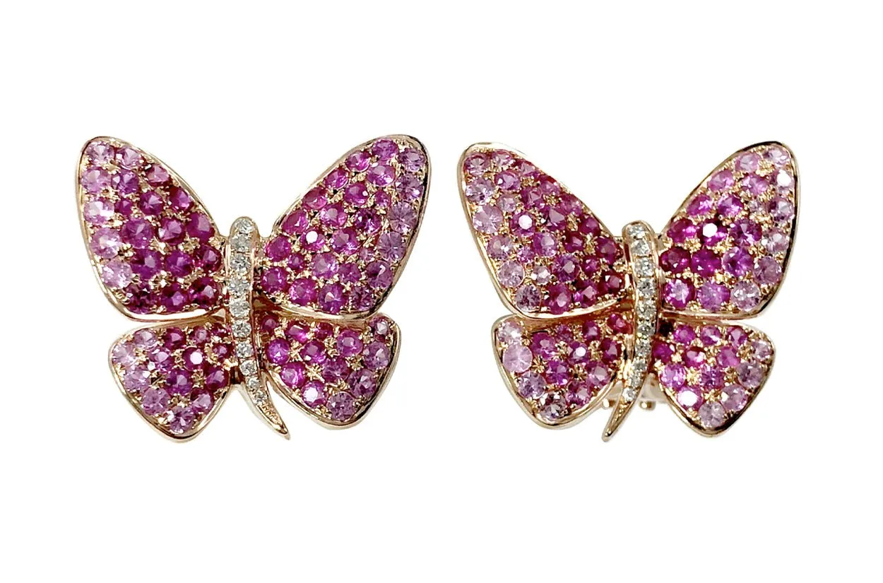 Earrings Butterfly Pink Sapphire in 18kt Gold