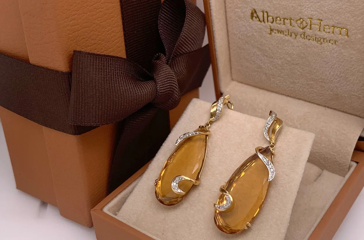 Earrings Citrine & Diamonds in 14kt Gold