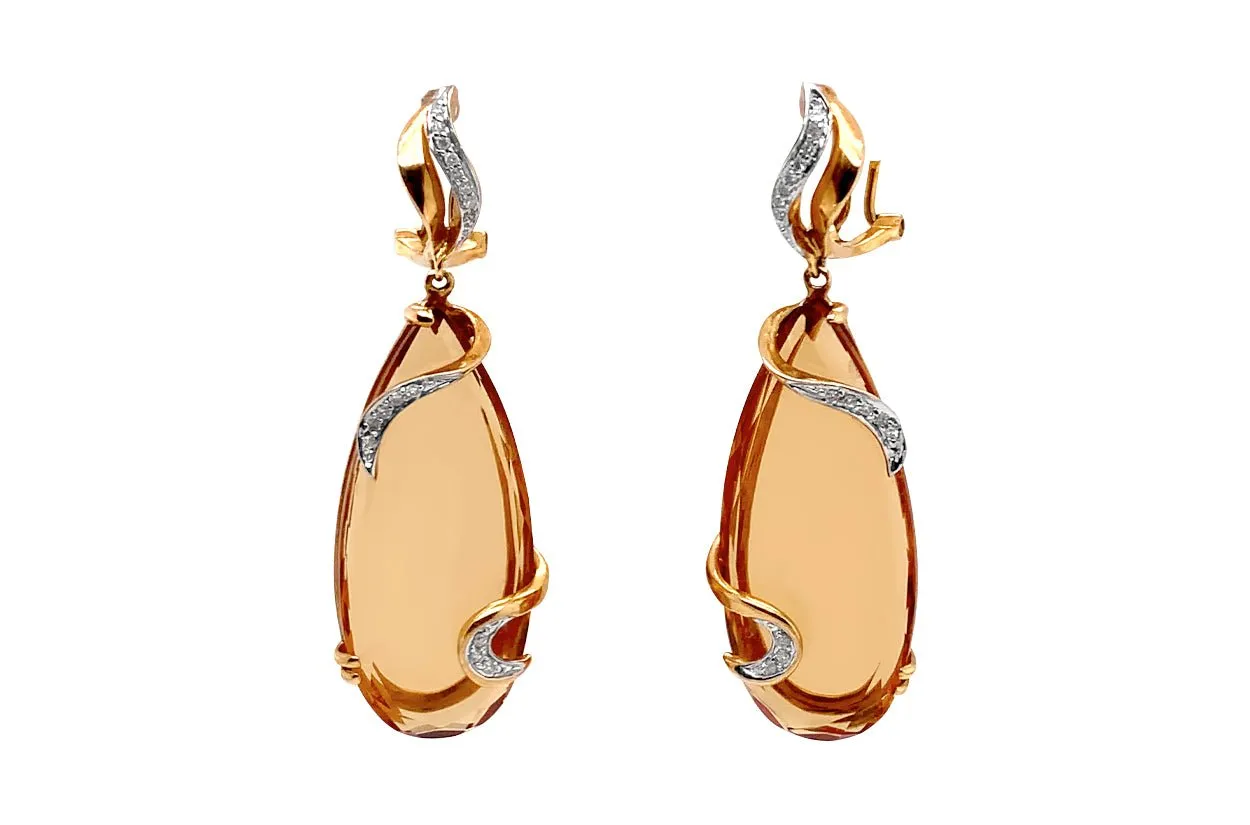 Earrings Citrine & Diamonds in 14kt Gold