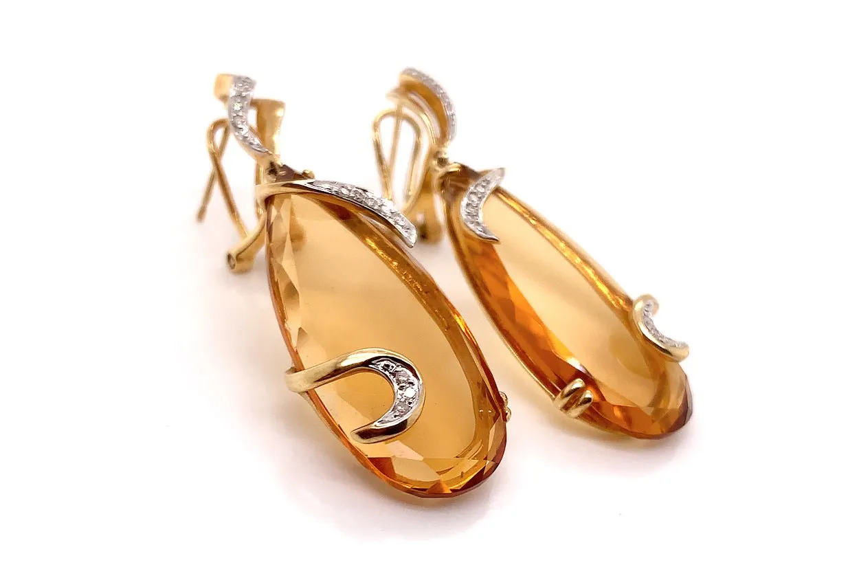 Earrings Citrine & Diamonds in 14kt Gold