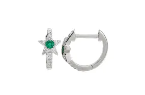 Earrings Hoop Star 14kt Gold Emerald & Diamonds