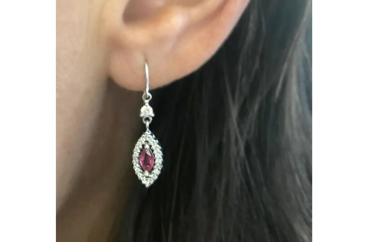 Earrings Ruby Tear & Diamonds