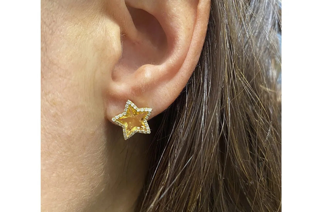 Earrings Star 18kt Yellow Gold Citrine & Diamonds