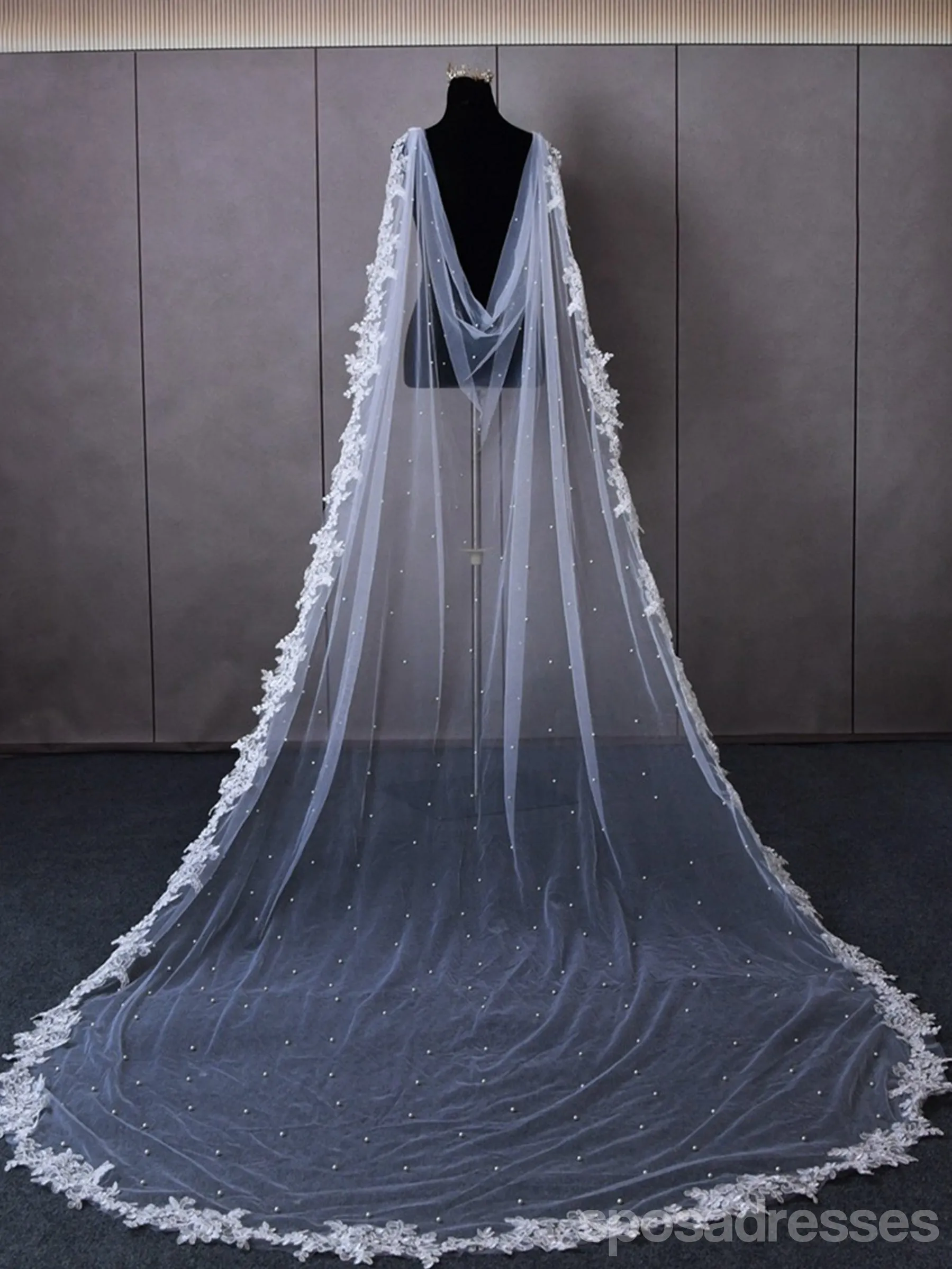 Elegant Pearl Tail Lace Shawl, VG59