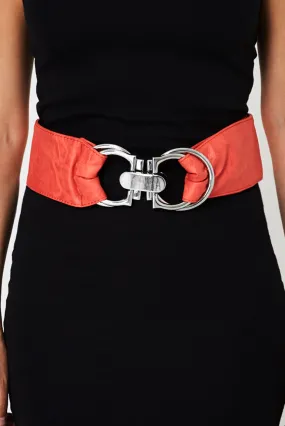 Faux Leather Wide Belt In Red