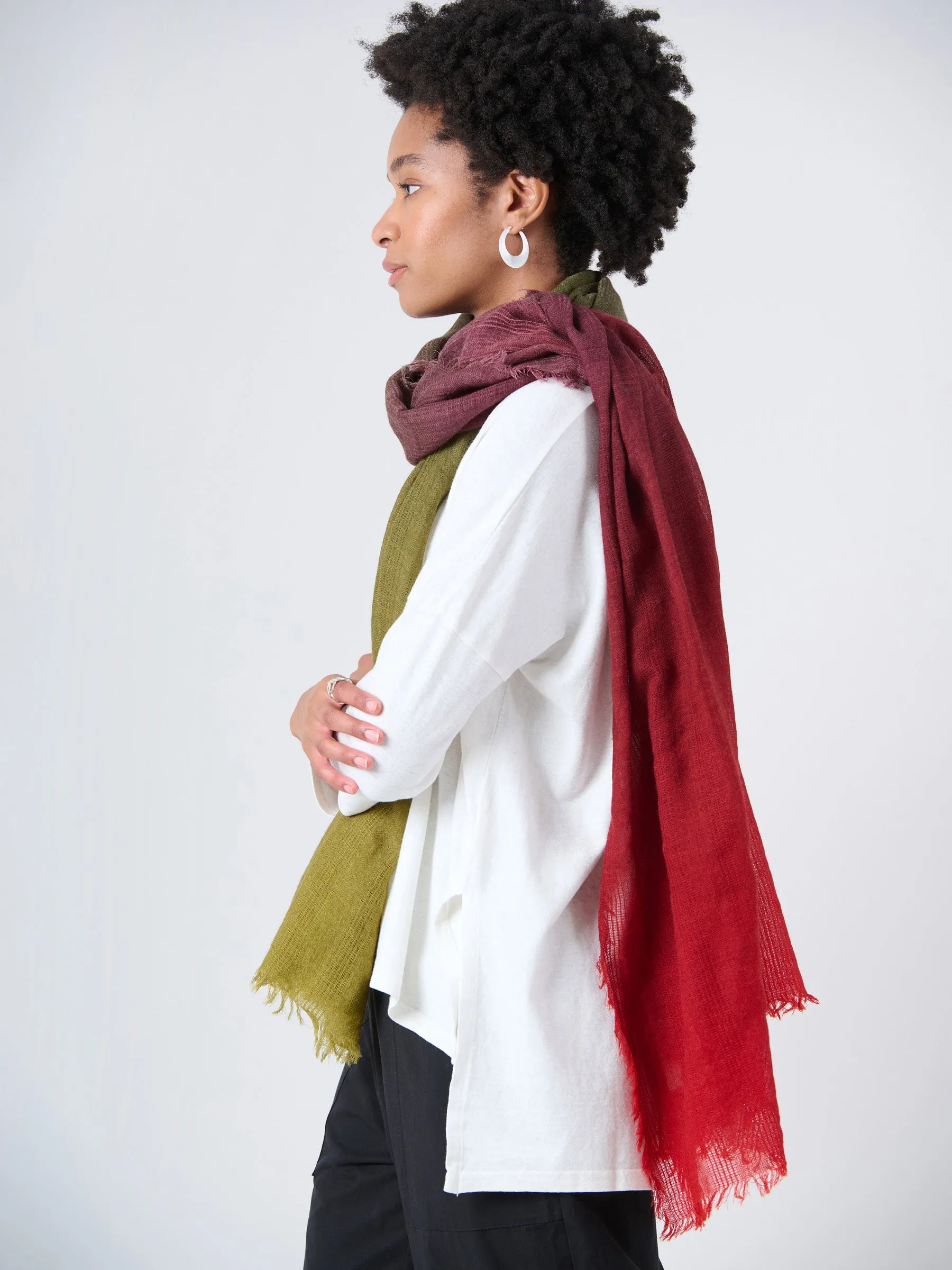 Fine Wool Print Scarf - Red and Green Gradient