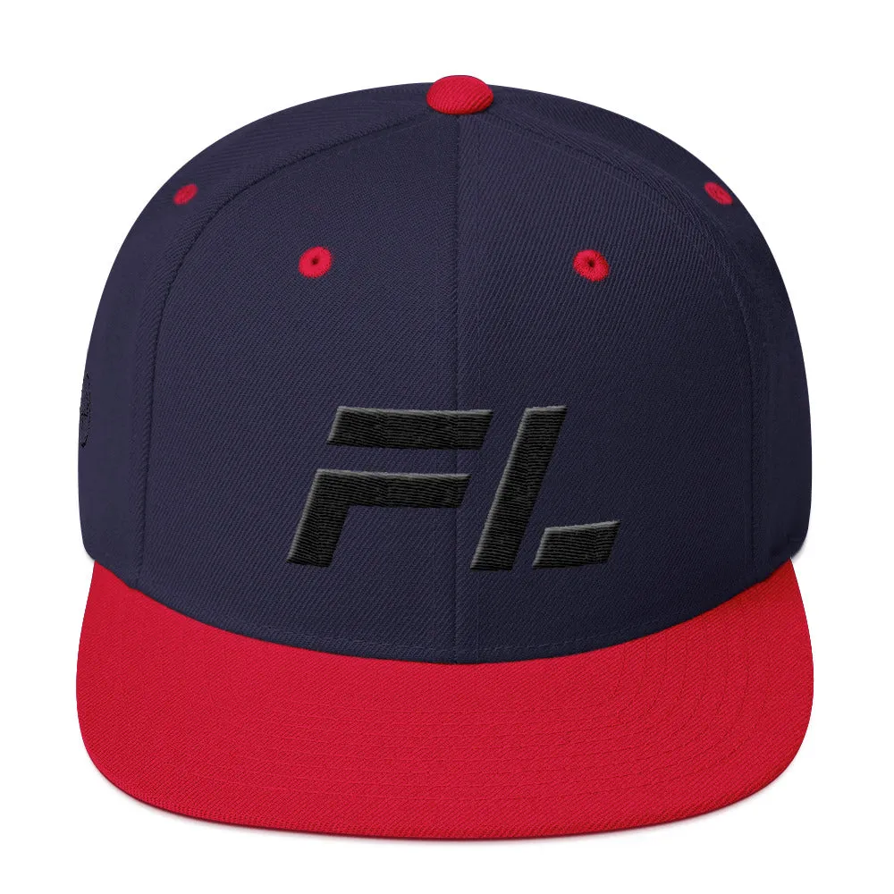 Florida - Flat Brim Hat - Black Embroidery - FL - Many Hat Color Options Available