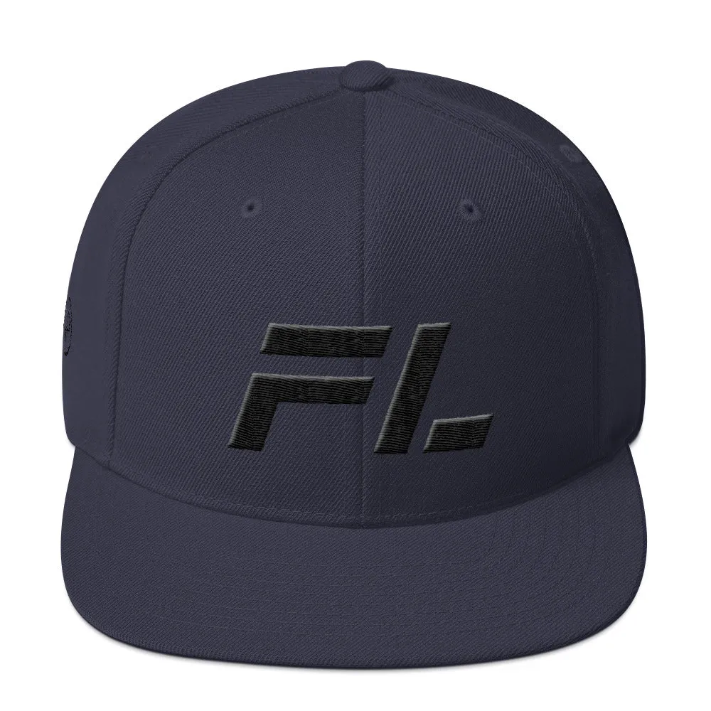 Florida - Flat Brim Hat - Black Embroidery - FL - Many Hat Color Options Available