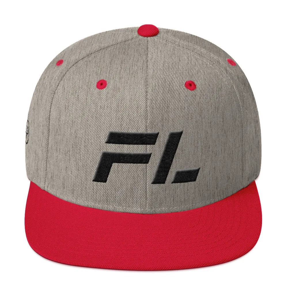 Florida - Flat Brim Hat - Black Embroidery - FL - Many Hat Color Options Available