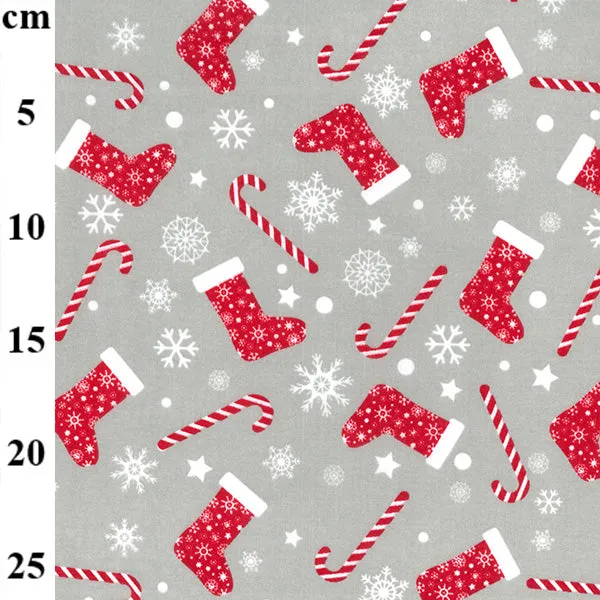 FS733 Christmas Stocking Poly Cotton Fabric Silver