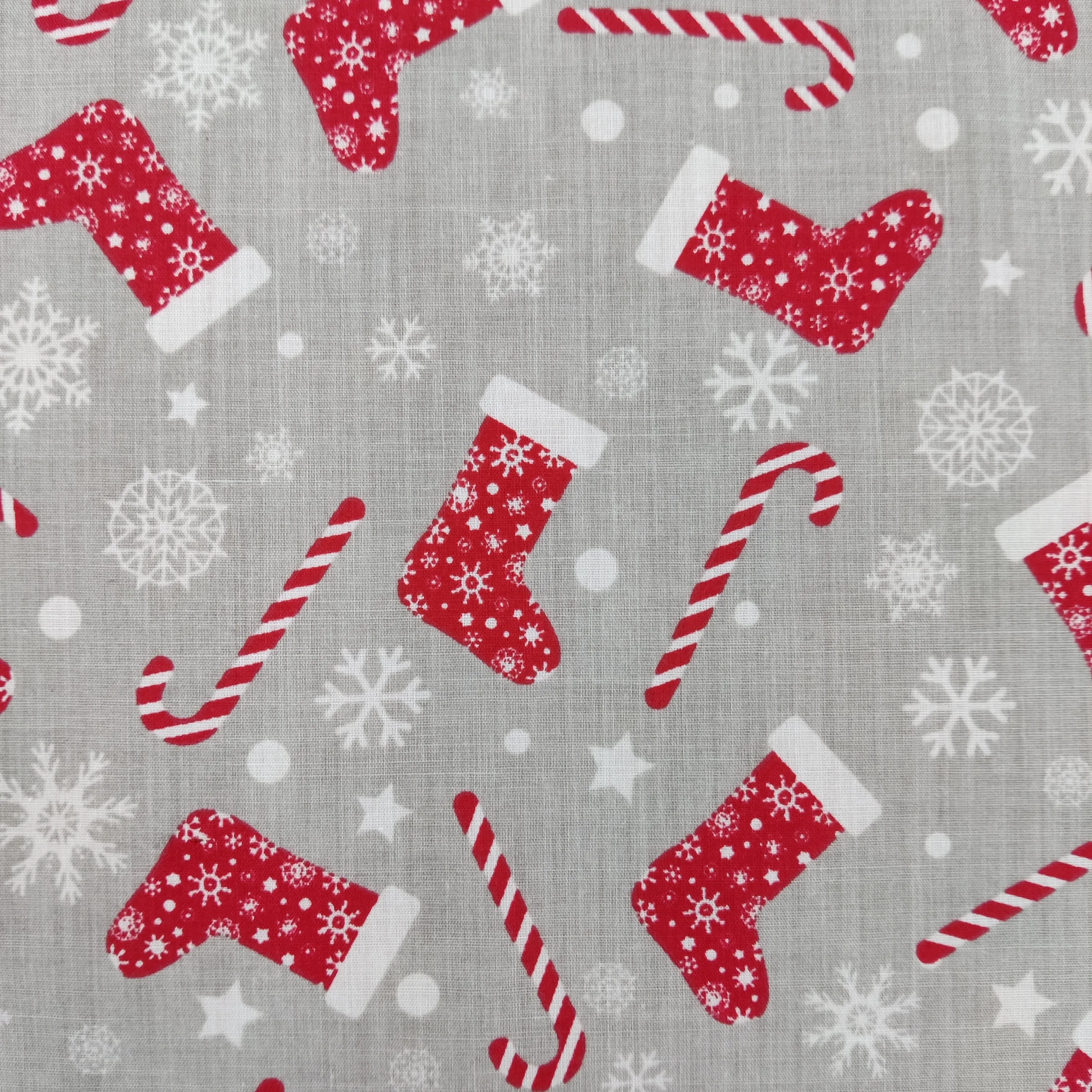 FS733 Christmas Stocking Poly Cotton Fabric Silver