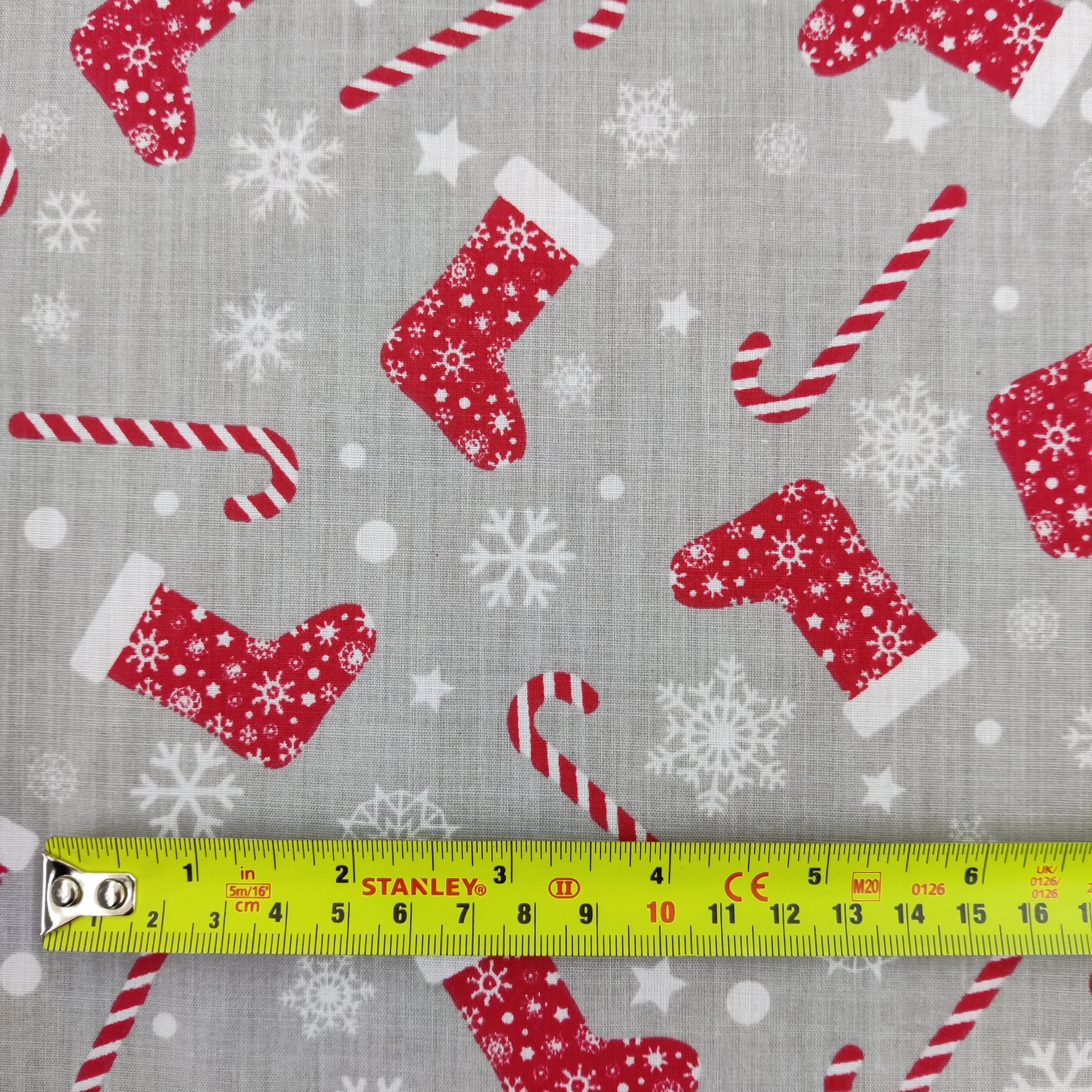 FS733 Christmas Stocking Poly Cotton Fabric Silver