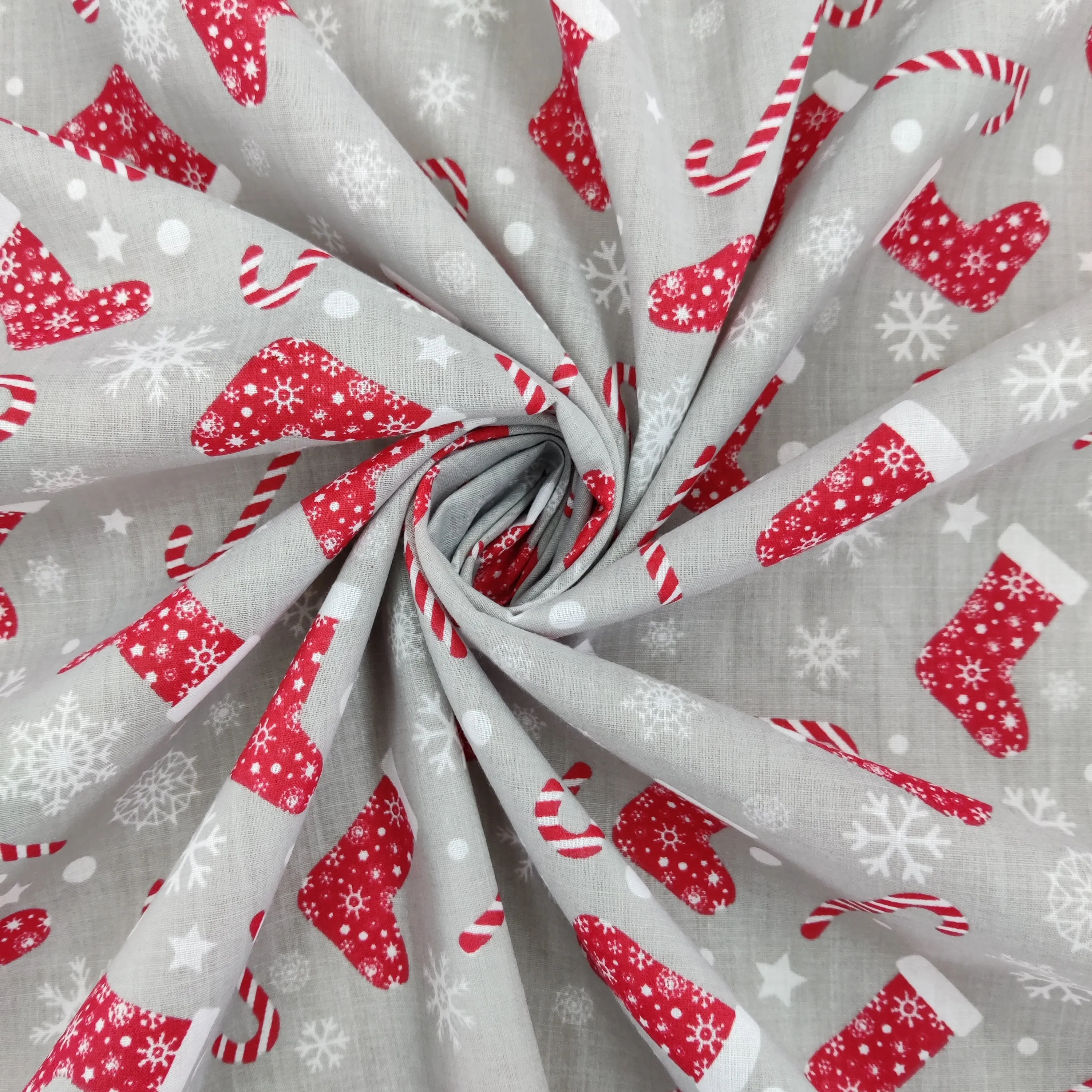 FS733 Christmas Stocking Poly Cotton Fabric Silver