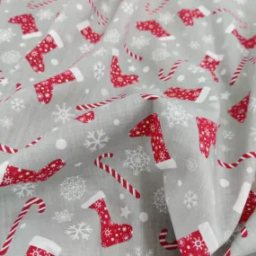 FS733 Christmas Stocking Poly Cotton Fabric Silver