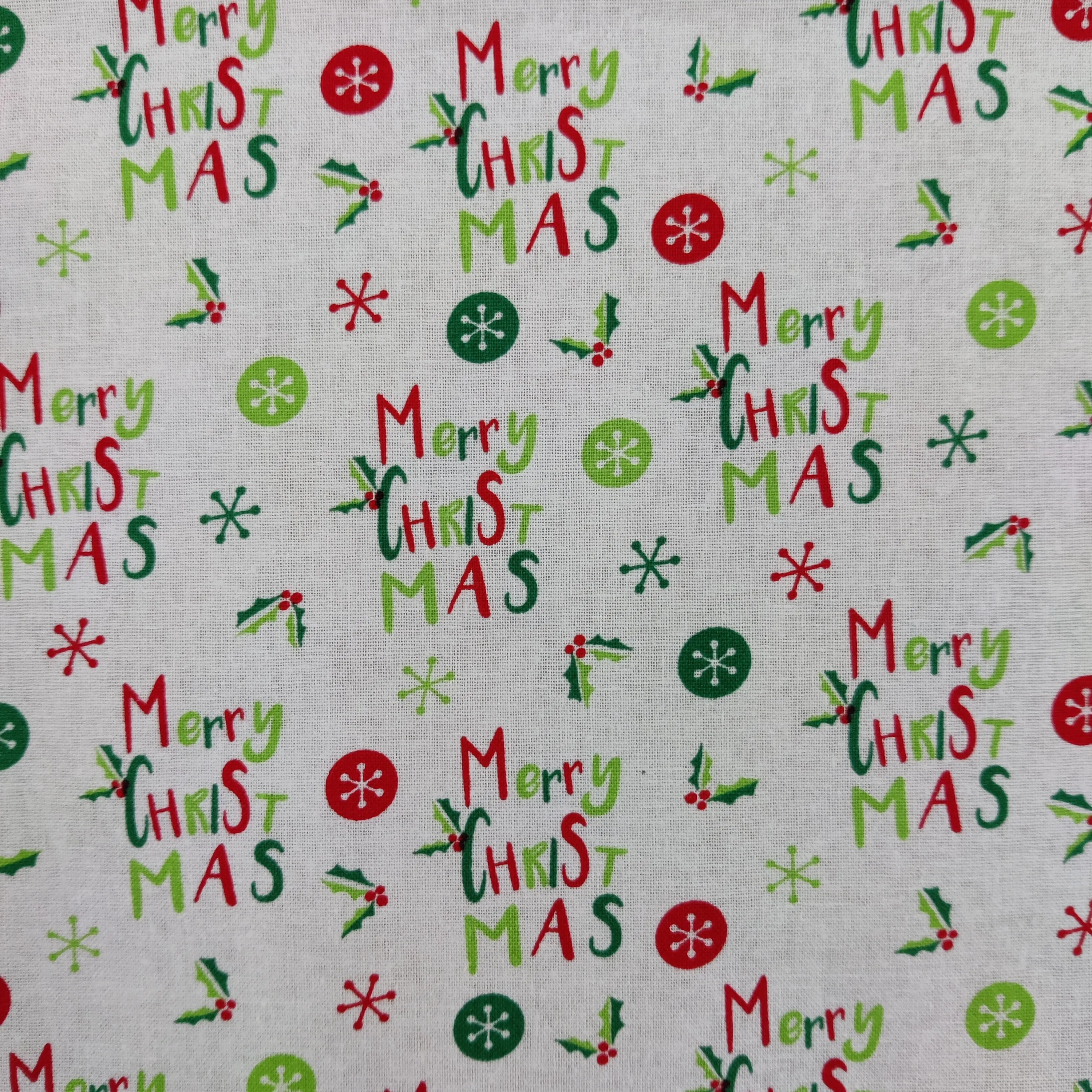 FS786 Merry Christmas Cotton Fabric White