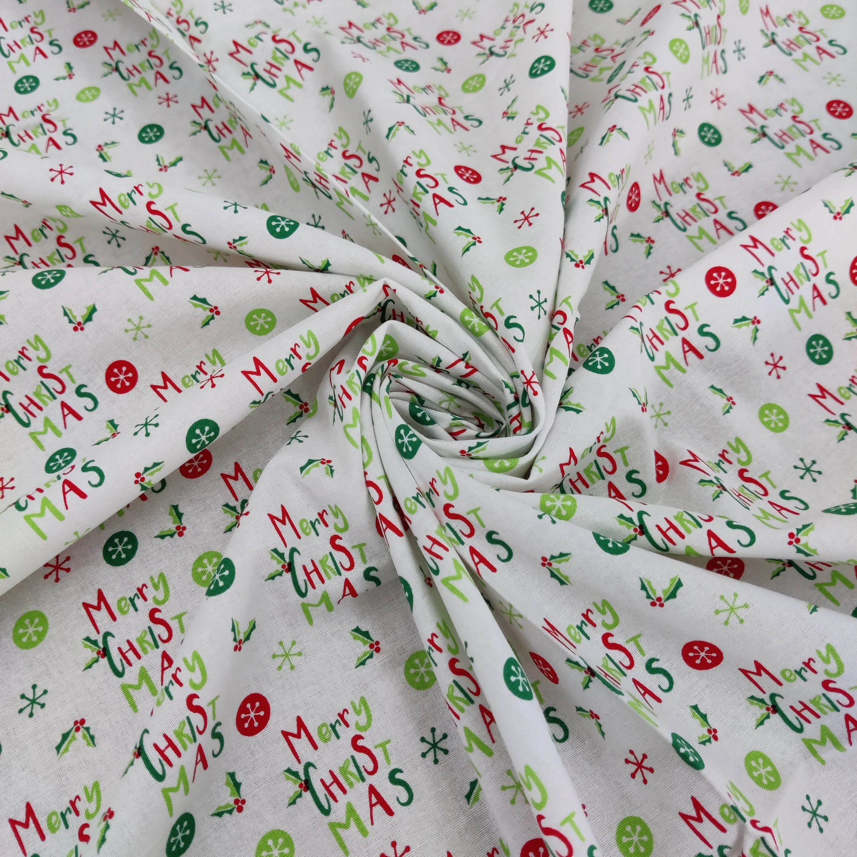 FS786 Merry Christmas Cotton Fabric White