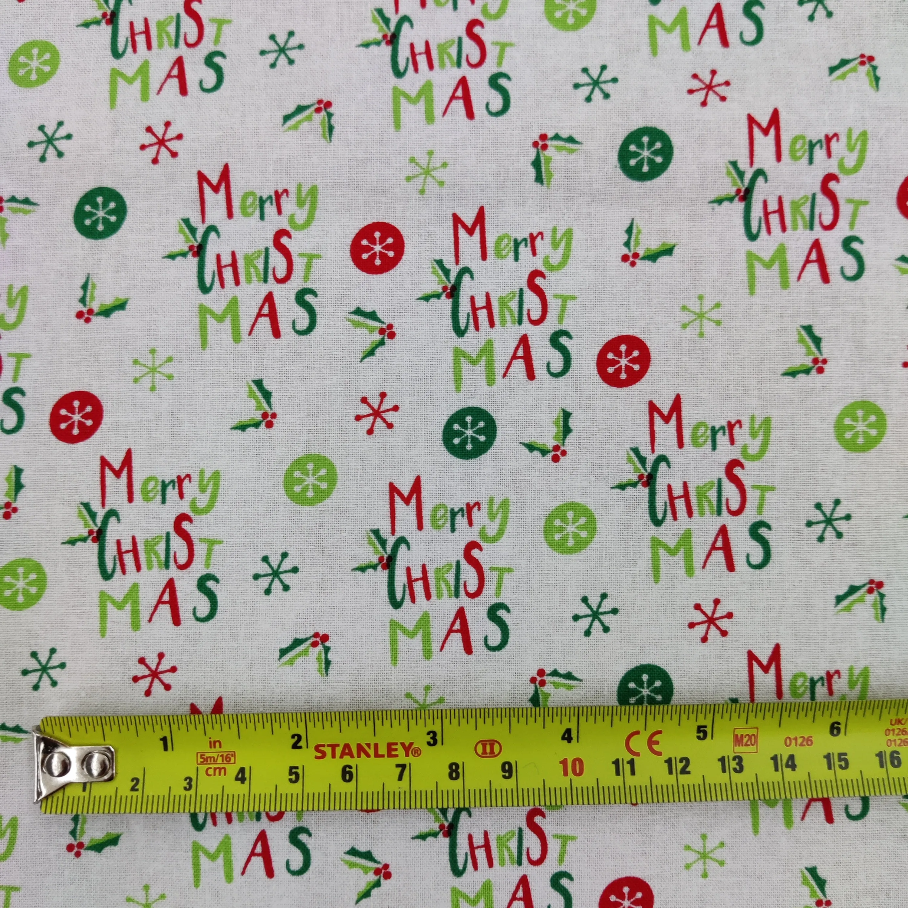 FS786 Merry Christmas Cotton Fabric White