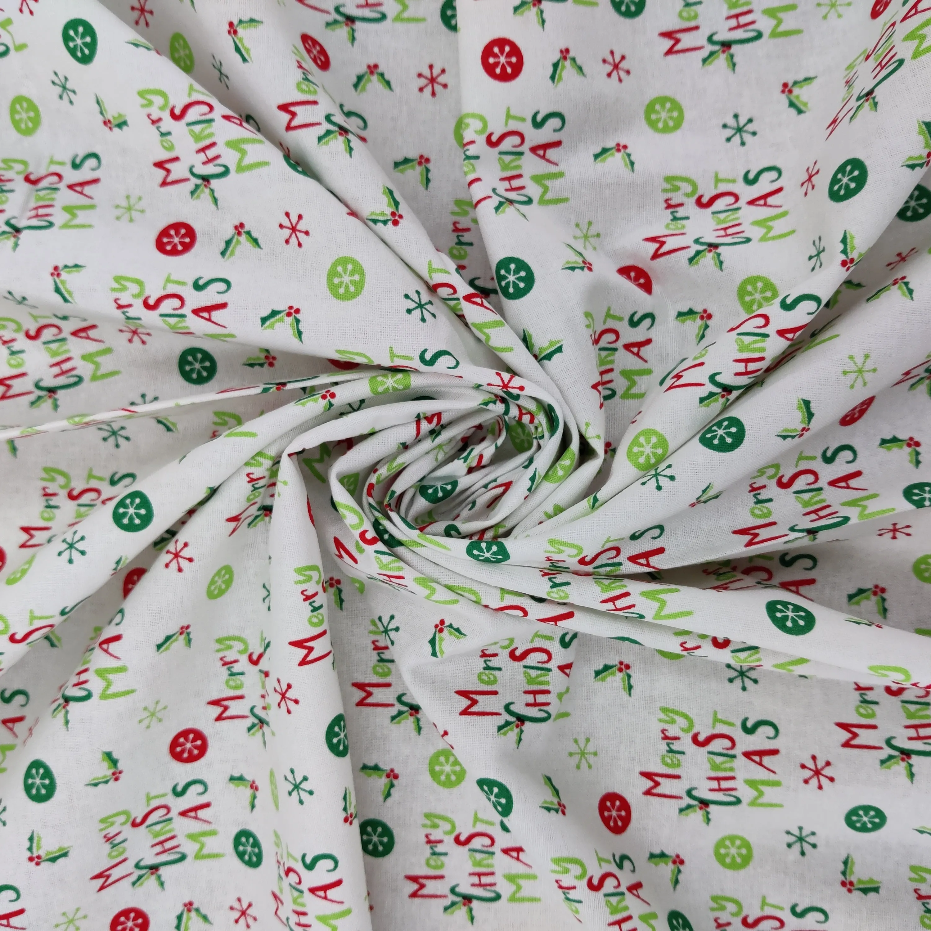 FS786 Merry Christmas Cotton Fabric White