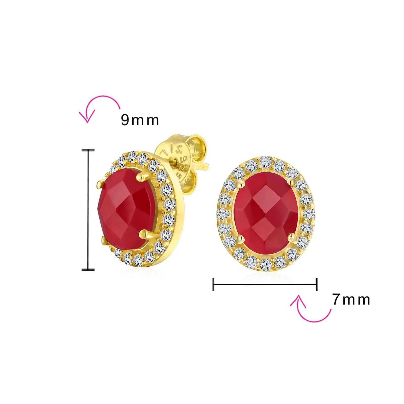 Genuine Gemstone Halo Solitaire Stud Earrings Gold Plated .925 Silver