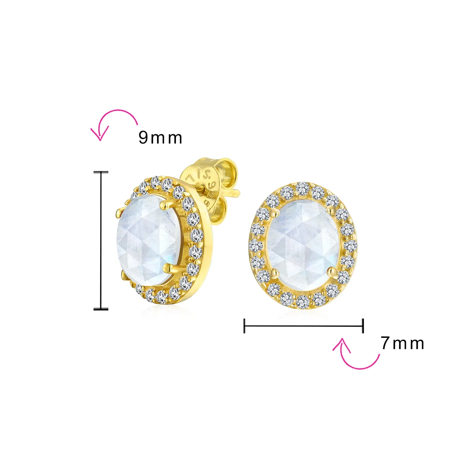 Genuine Gemstone Halo Solitaire Stud Earrings Gold Plated .925 Silver