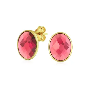 Genuine Gemstone Halo Solitaire Stud Earrings Gold Plated .925 Silver