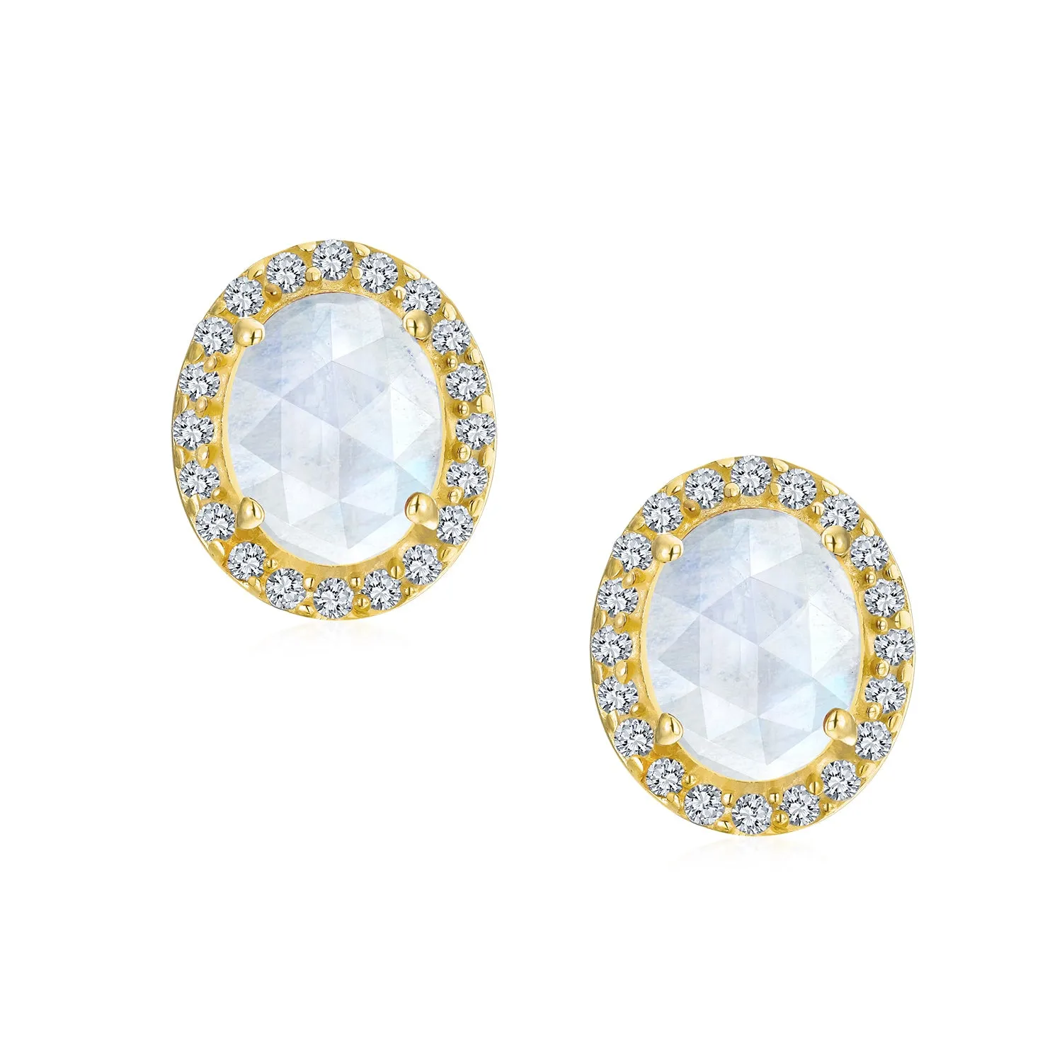 Genuine Gemstone Halo Solitaire Stud Earrings Gold Plated .925 Silver