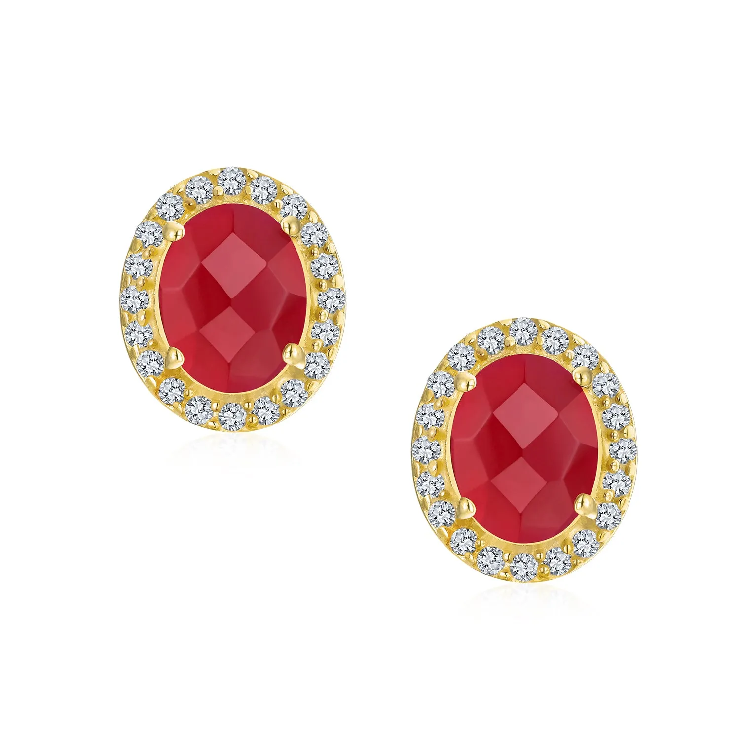 Genuine Gemstone Halo Solitaire Stud Earrings Gold Plated .925 Silver