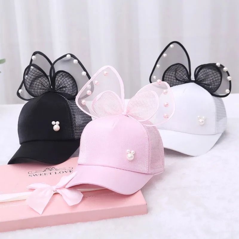 Girl Big Bow With Pearls Baseball Cap