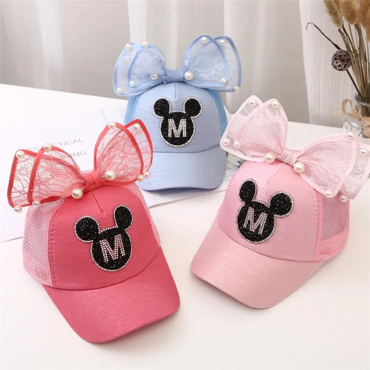 Girl Big Bow With Pearls Baseball Cap