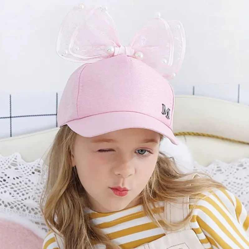 Girl Big Bow With Pearls Baseball Cap