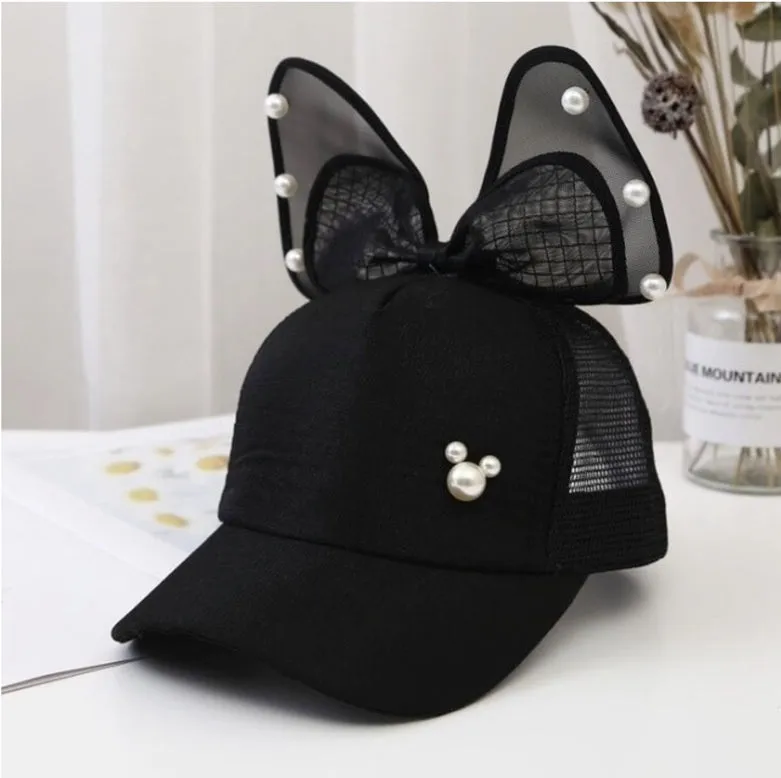 Girl Big Bow With Pearls Baseball Cap