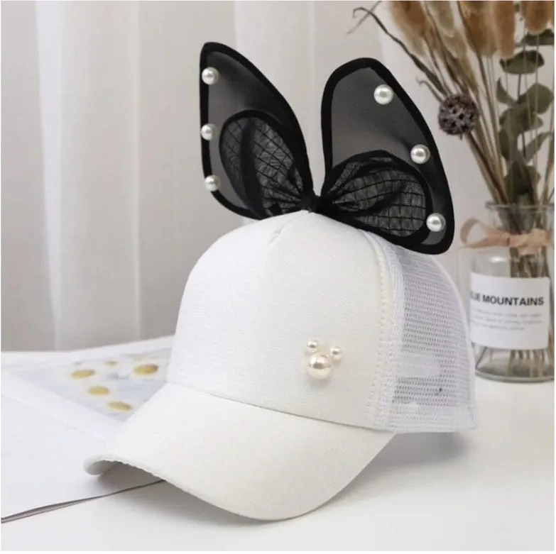 Girl Big Bow With Pearls Baseball Cap