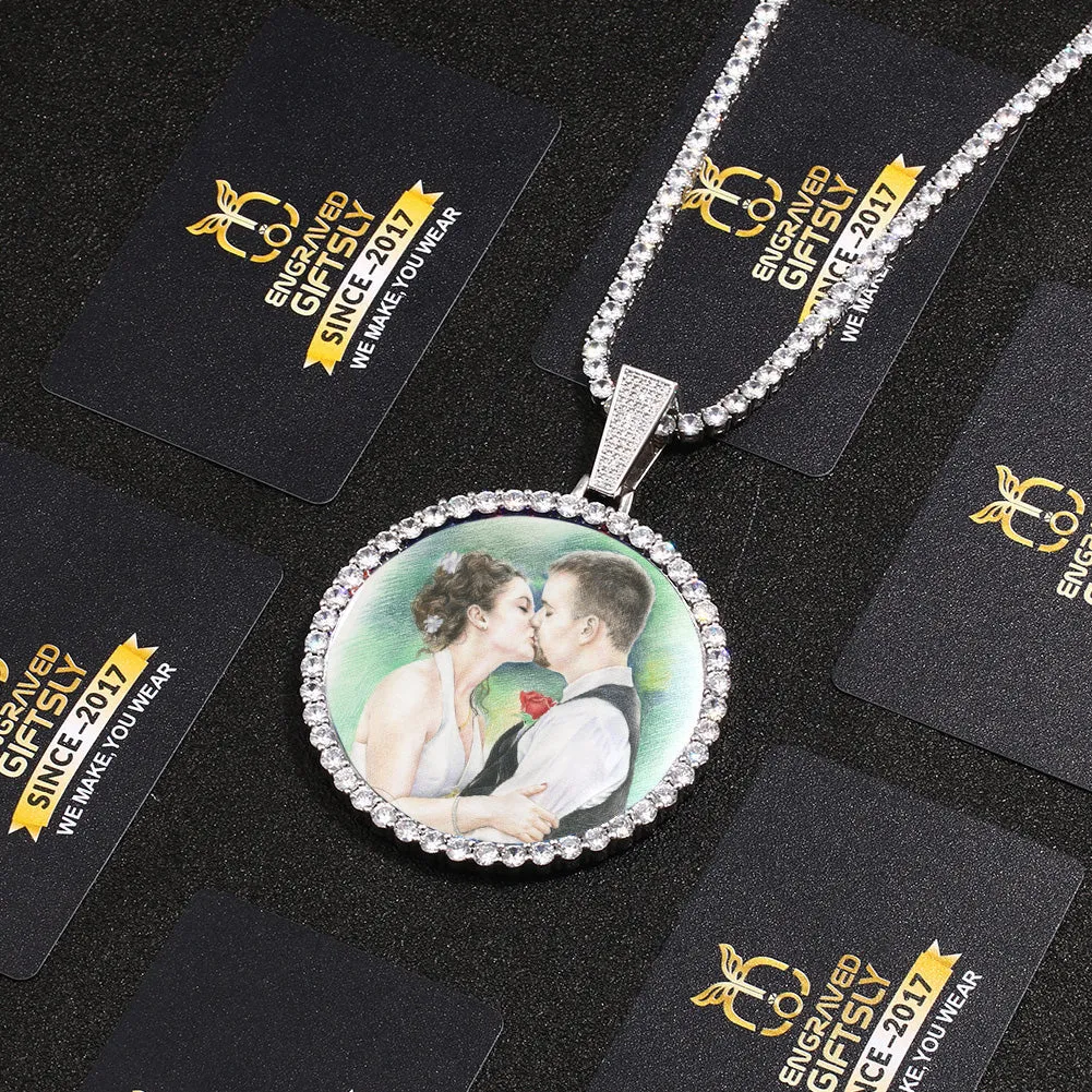 Gold Plating Custom Photo Medallion Necklace Christmas Gifts For Couple