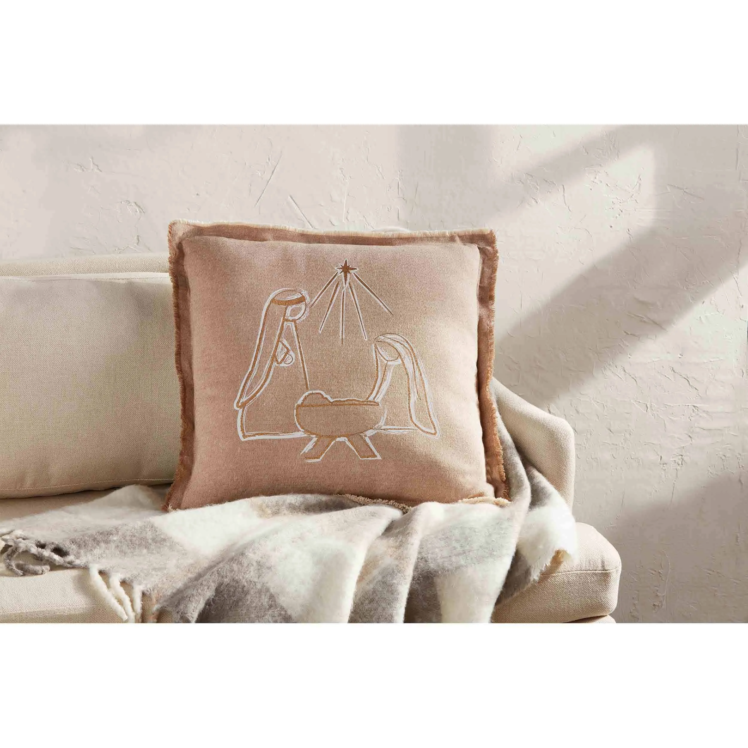 Gold Printed Nativity PIllow