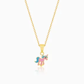 Golden Pie Unicorn Kids Pendant with Link Chain (7-10 yrs)