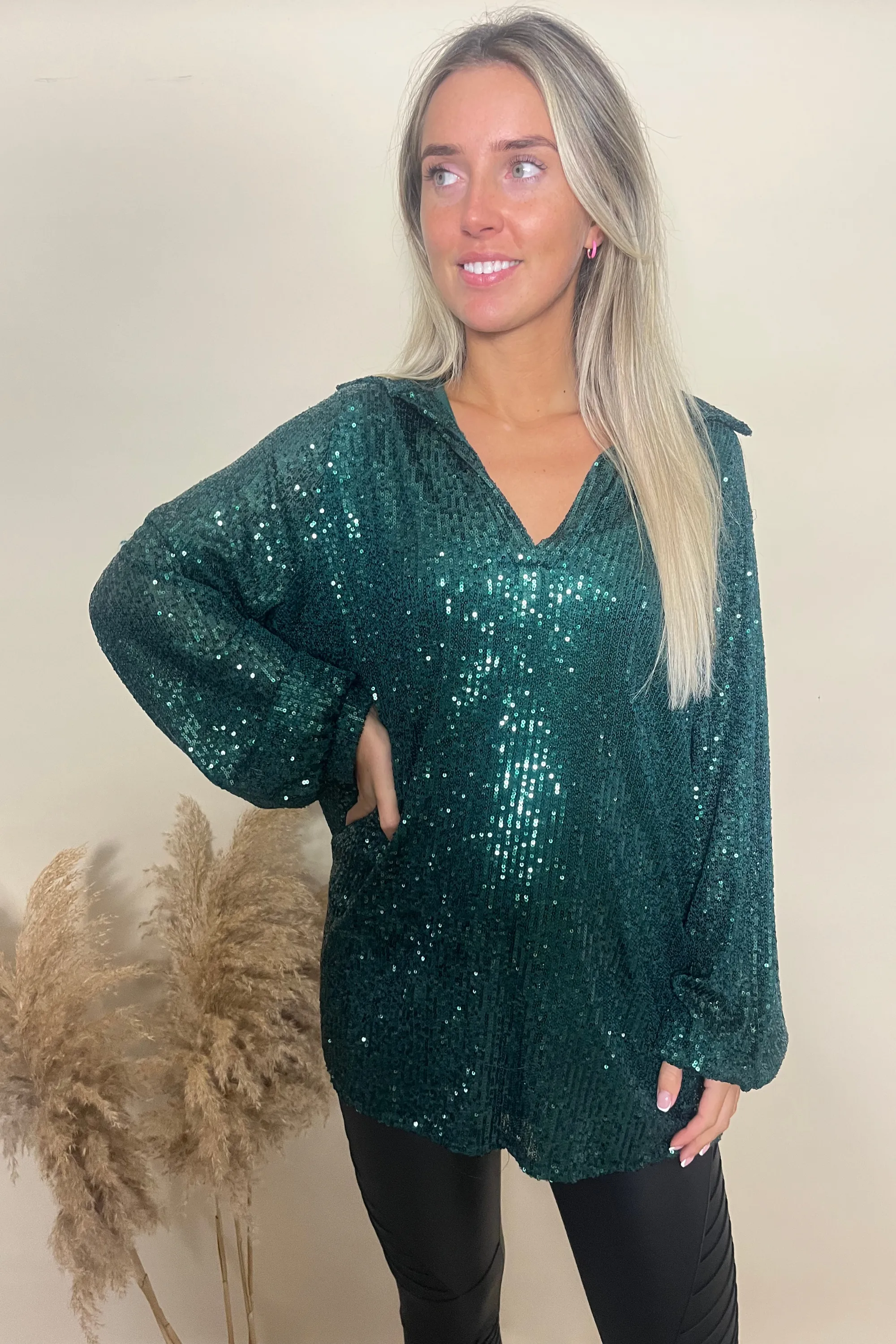 Green sequin floaty shirt