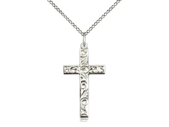 Hand Engraved Silver Cross With Chain Religious