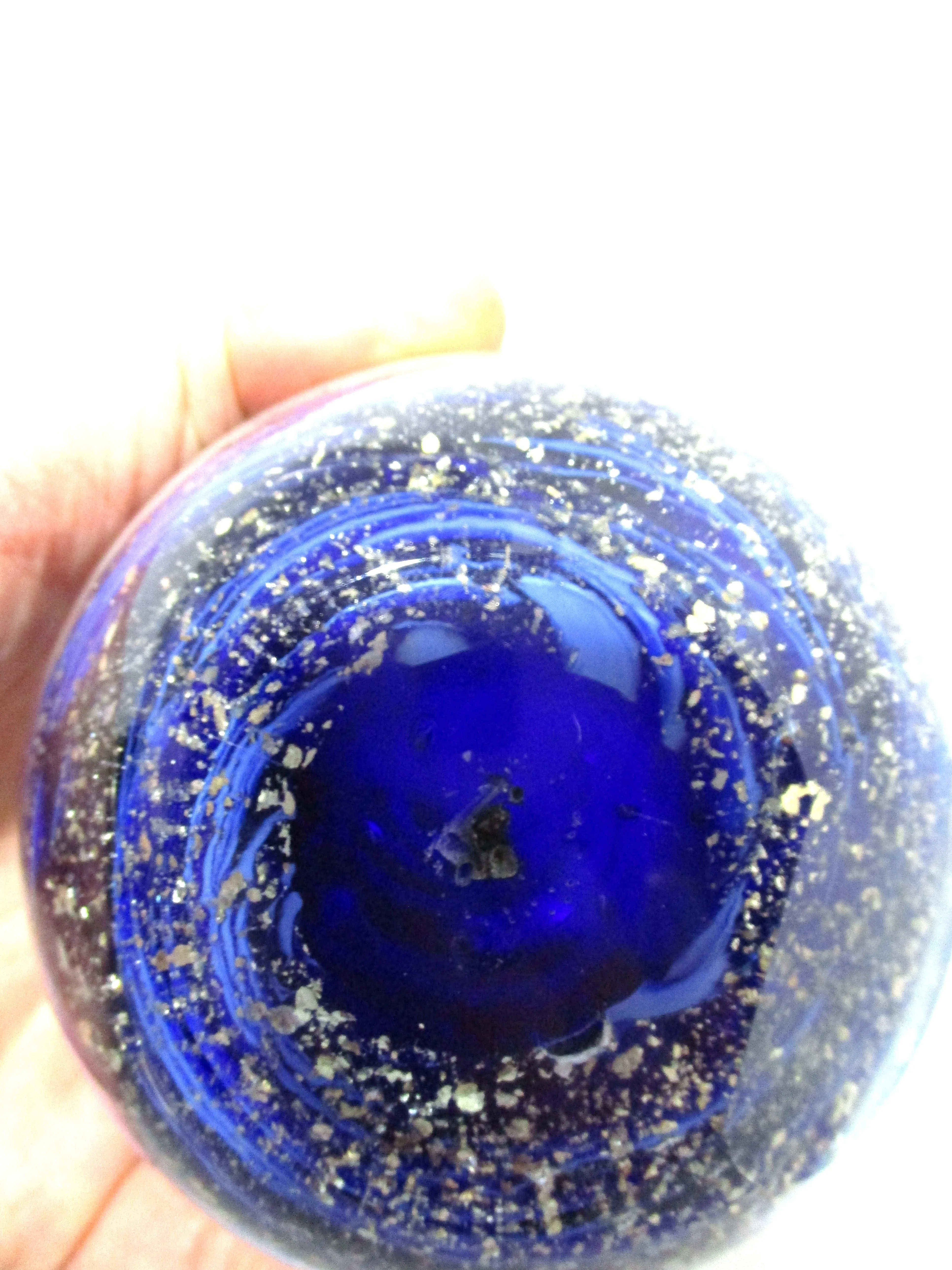 Handmade STORM Whirling Studio Art Glass Paperweight GLOBE Vintage BLUE GOLD