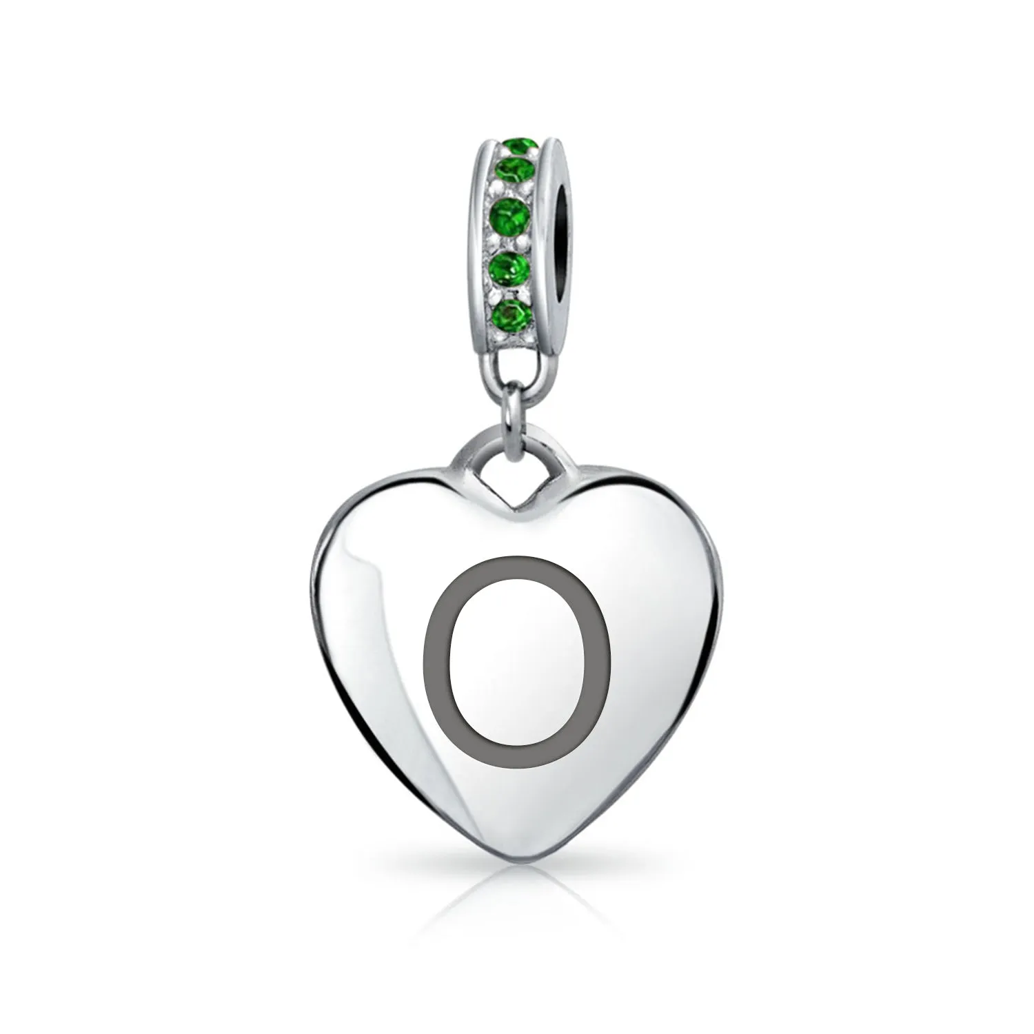 Heart Dangle Bead Charm Crystal Green Month May .925 Sterling Silver