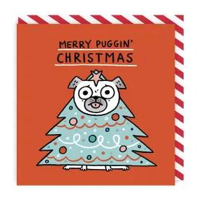 Merry Puggin' Christmas Tree Square Christmas Card